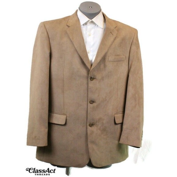 Stafford 3-Button Sport Coat Suede Blazer Jacket Mens Tan 46L - Picture 1 of 8